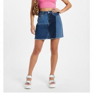 Arizona Mini Jean Skirt Juniors 7 Medium Wash Patchwork Colorblock Y2K Retro 90s